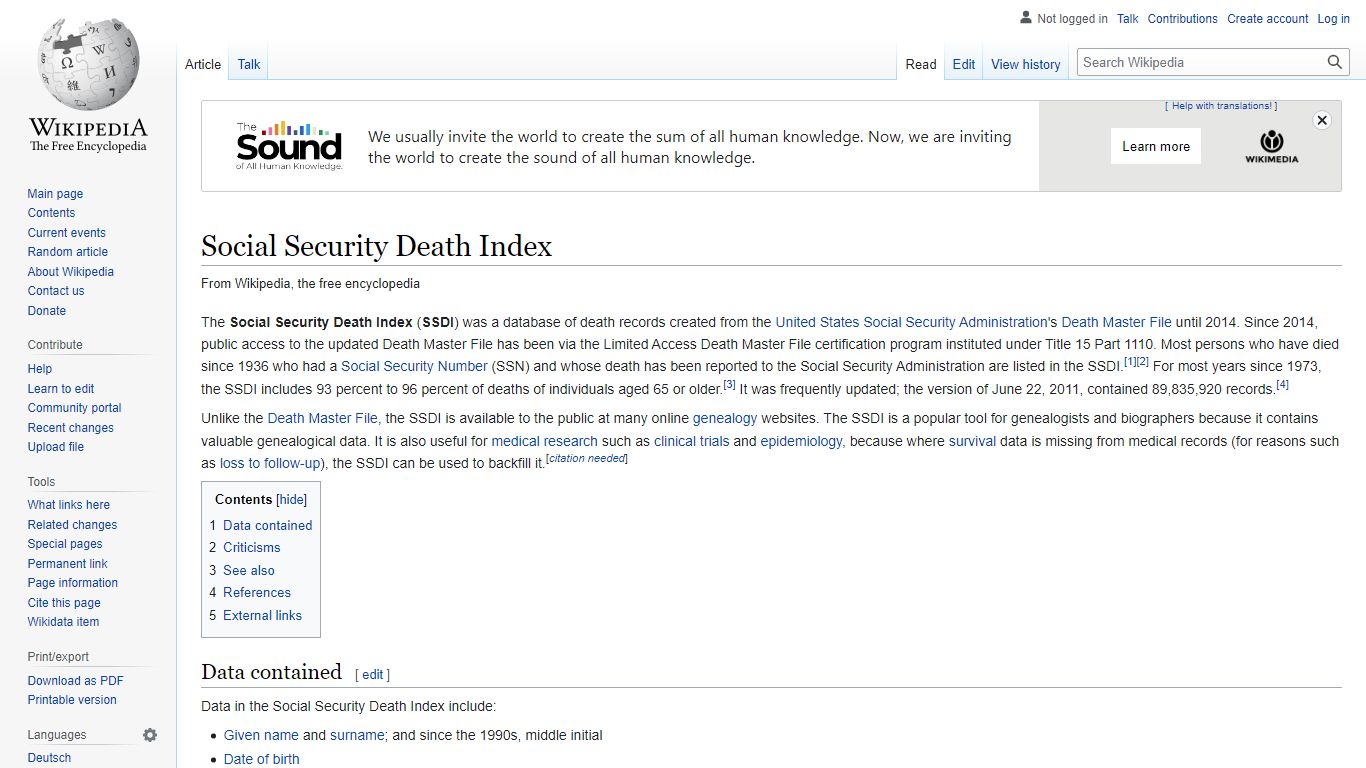 Social Security Death Index - Wikipedia